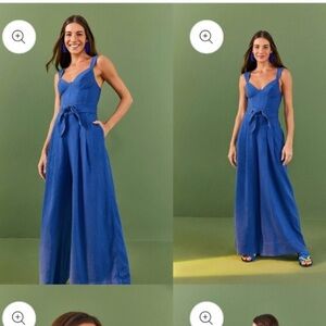 💥 FARM RIO Blue Belted Cotton Jumpsuit Sz Small